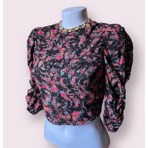 Free People WOMENS Monica Floral Corset Top Cropped Backless NWOT Black Red XS - Picture 3 of 13